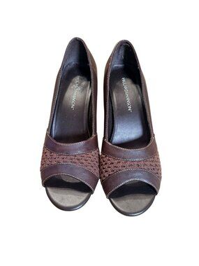 Hillard & Hanson Women's Brown Leather Open Toe Heels Size 8.5